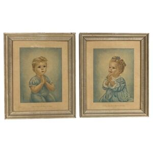 VTG Kasabach Prints Praying Girl & Boy Set 'I Pray the Lord My Soul To Keep' MCM